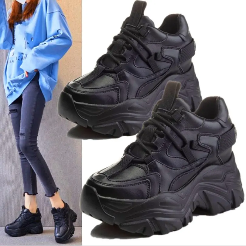 

Increasing Hight Fashion Sneaker Women's Cow Leather Ankle Boots Wedge High Heels Oxfords Creeper Shoes 34 35 36 37 38 39 40