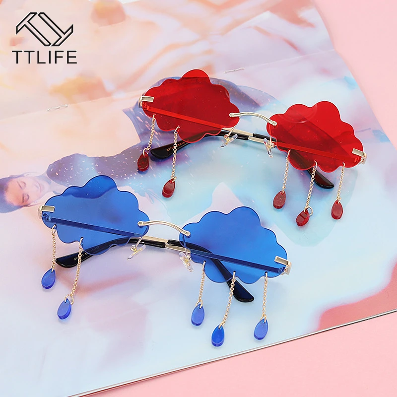 TTLIFE Модные солнцезащитные очки без оправы женские 2020 тучи с кисточками стимпанк