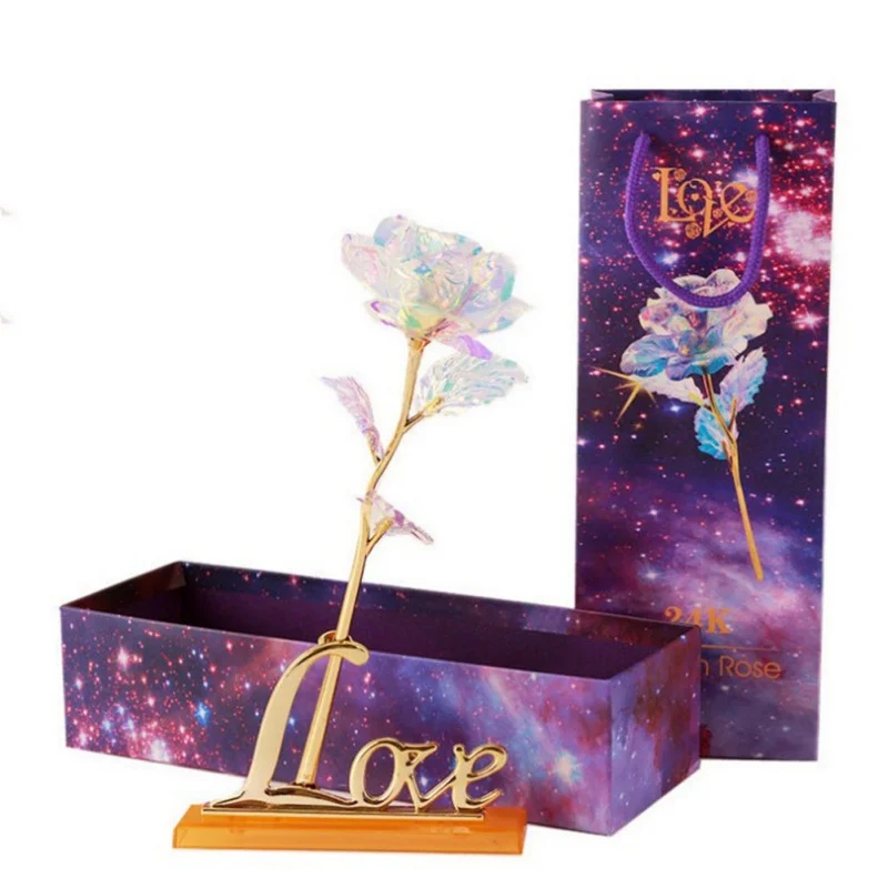 

Starry Sky Gold Foil Roses With Base Family Desktop Decoration Ornaments Romantic Valentine's Day Mother's Day Luminous Gifts