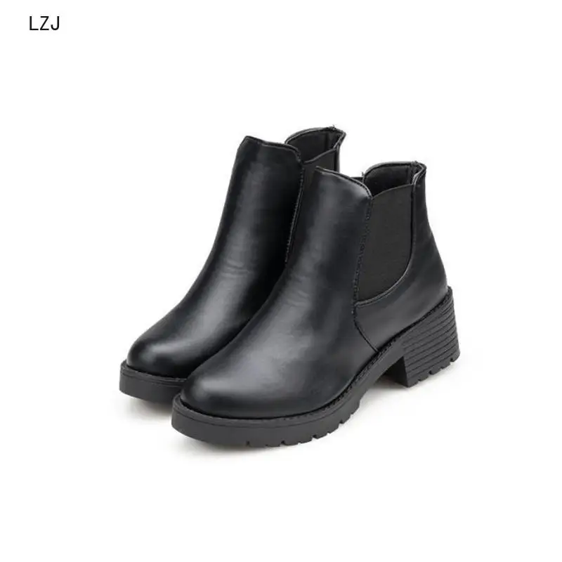 LZJ 2018 Новые Популярные стильные модные женские ботинки с круглым носком на
