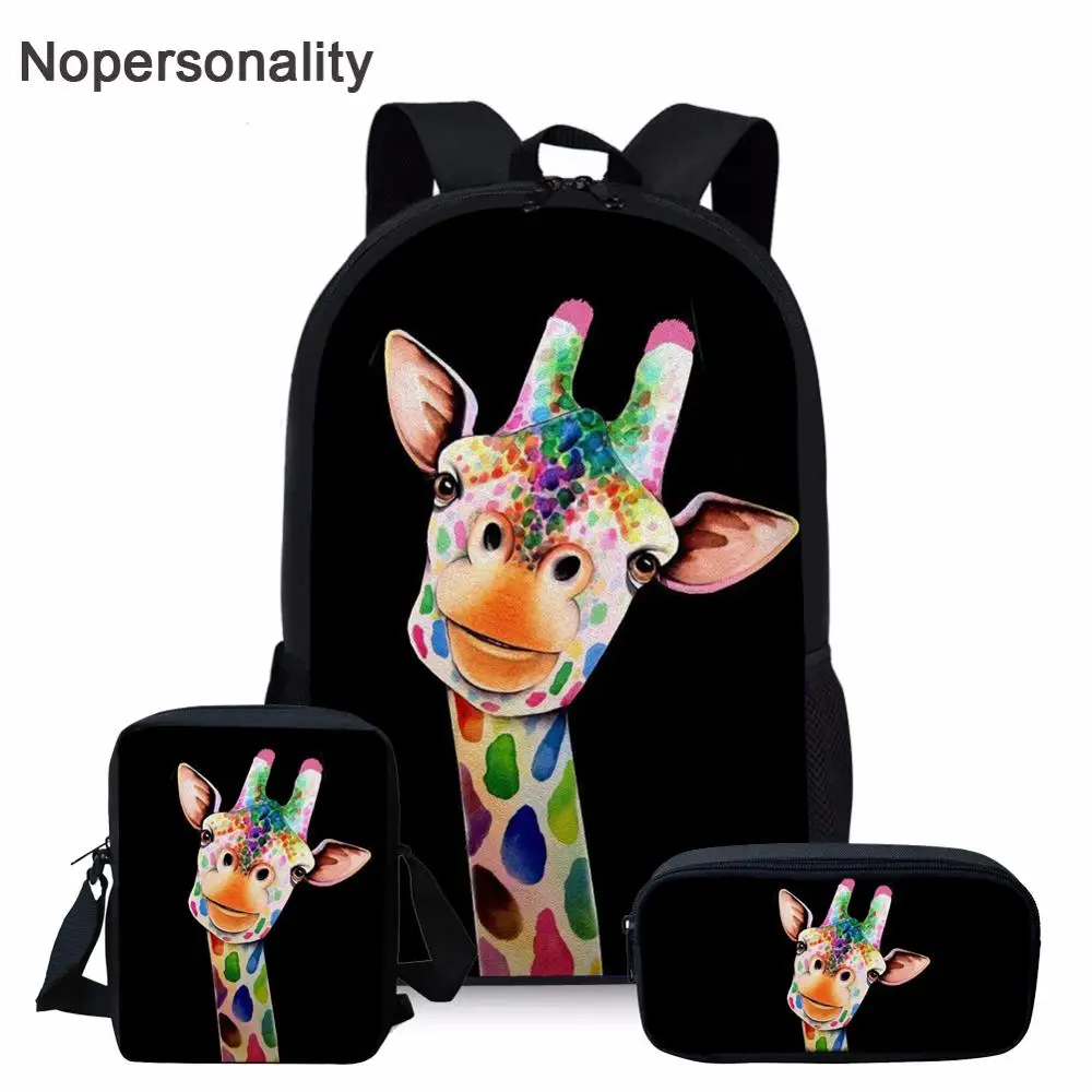

Nopersonality 3 шт./компл. 3D с принтом жирафа милые средние школьные ранцы для мальчиков и девочек с забавными животными Детские книги сумка Повсед...