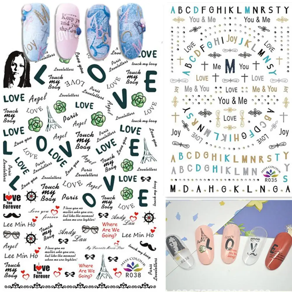 Новейшая зеленая самоклеящаяся 3d-наклейка R035 038 с надписью «сделай сам», декоративные инструменты для дизайна ногтей