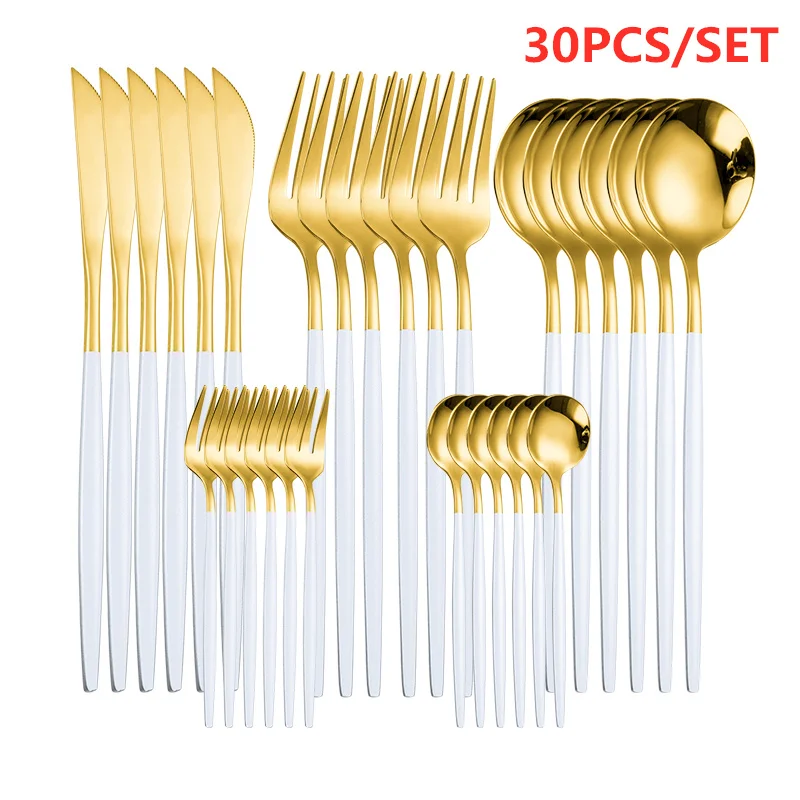 

Tableware Rose Gold Cutlery Set 30 Piece Golden Forks Knives Spoons Cutlery Set Stainless Steel Kitchen Spoon Set Dinnerware Set
