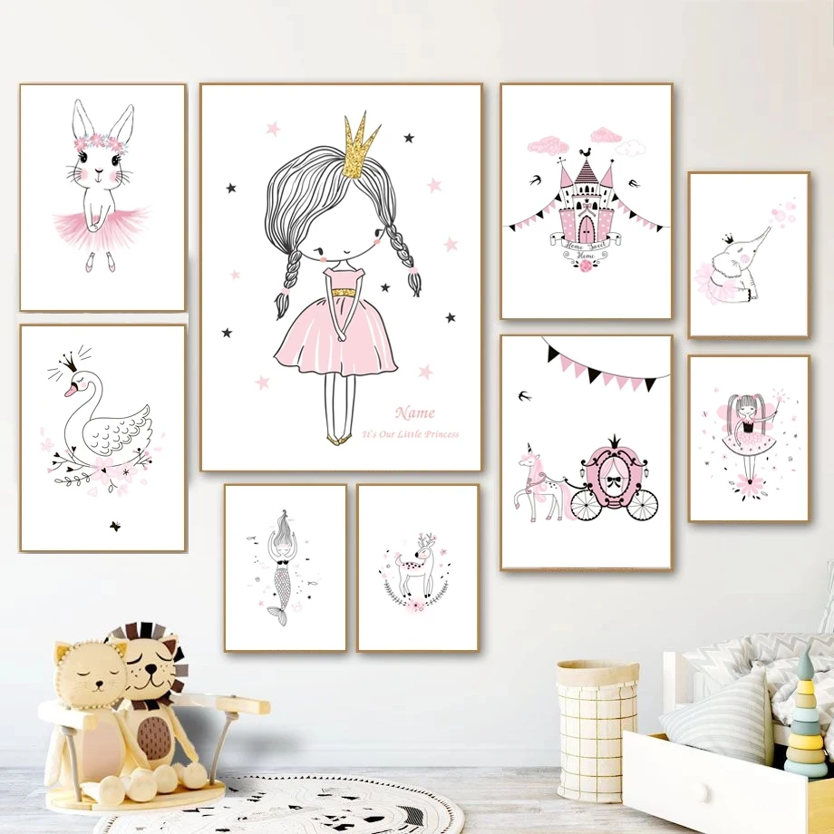 

Nordic Posters and Prints Little Princess Swan Wall Art Canvas Painting Scandinavian Wall Pictures Baby Girl Room Bedroom Decor
