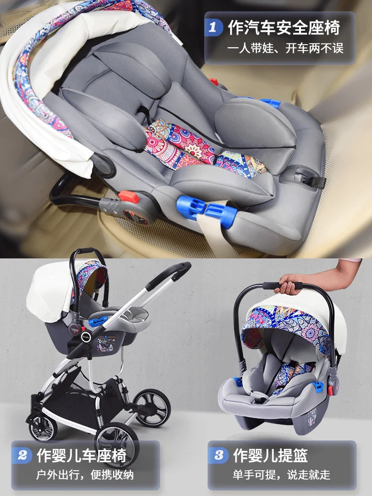 Baby Stroller with Car Seat Reversible High Landscape Baby Stroller 3 In 1 Multiple Stroller with Newborn Baby Car Seat Cradle enlarge