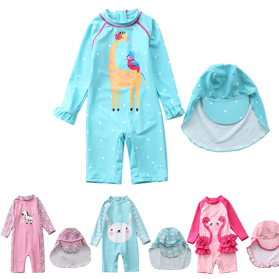 Купальный костюм для девочек с длинными рукавами и мультяшным принтом купальный