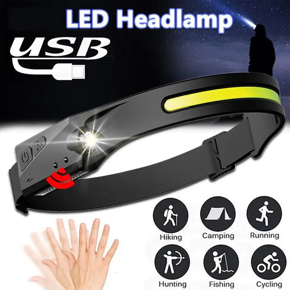 

Headlamp LED Rechargeable USB Headlight with Motion Sensor