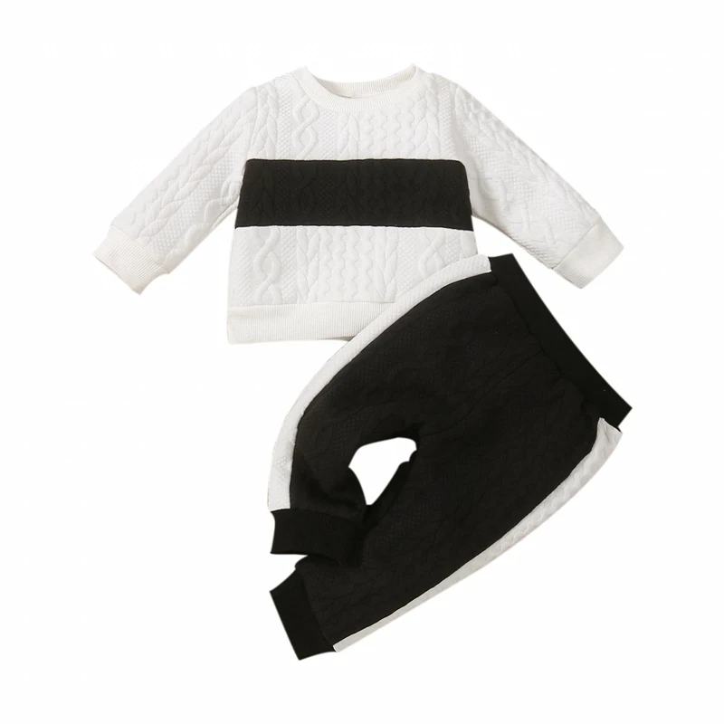 

Baby Boys Girls Trouser Suit Color Matching Design Long-sleeved Knitted Tops Elastic Trousers