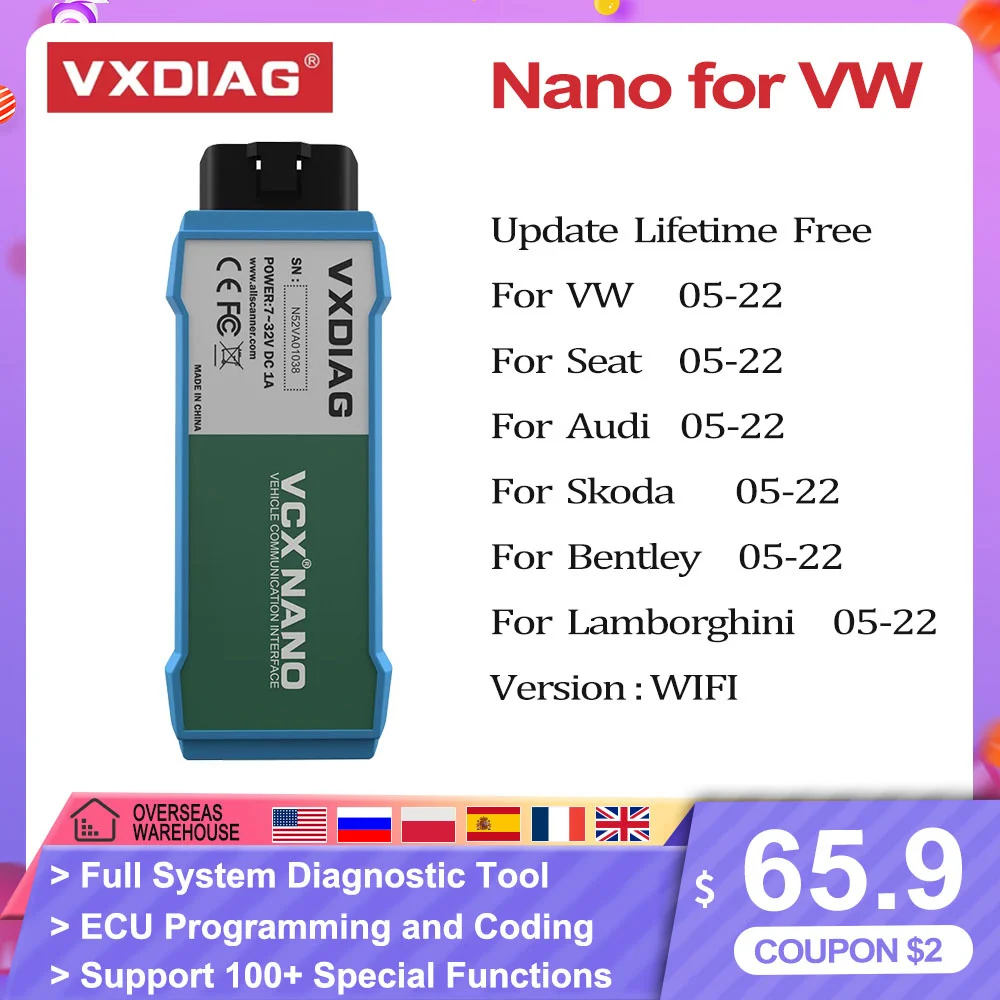 

VXDIAG VCX NANO for VW OBDII Diagnostic tools WIFI code scanner professional ECU programming Diagnosis Device OBD2 Code Reader