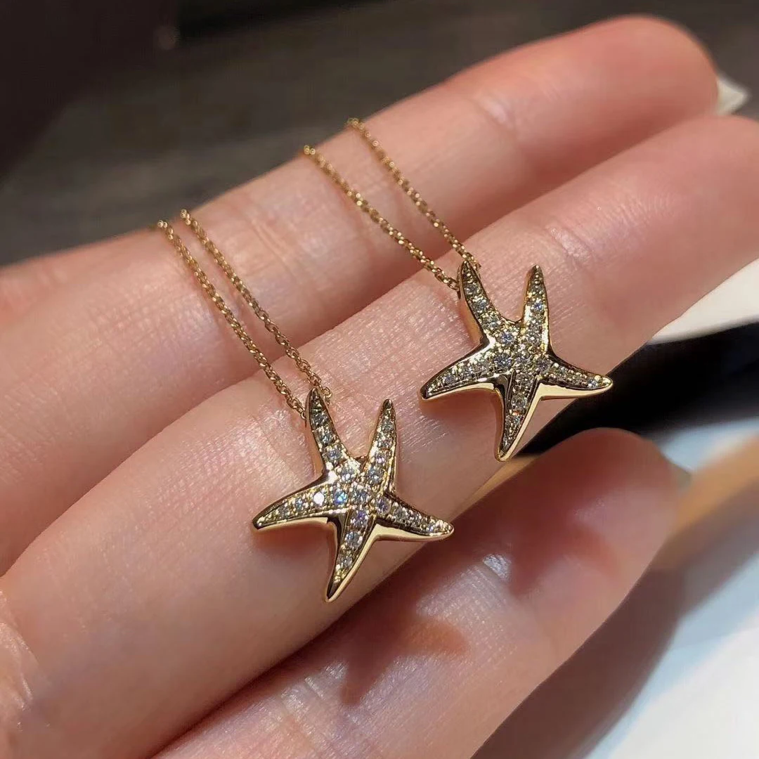 

Trendy Female Crystal Star Pendant Necklace Dainty Gold Color Chain Necklaces For Women Cute White Zircon Stone Wedding Necklace