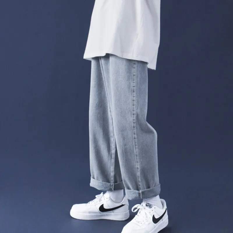 

2021 Denim jeans men's straight loose wide-leg pants autumn trousers trend all-match pants brand teenager harem pants
