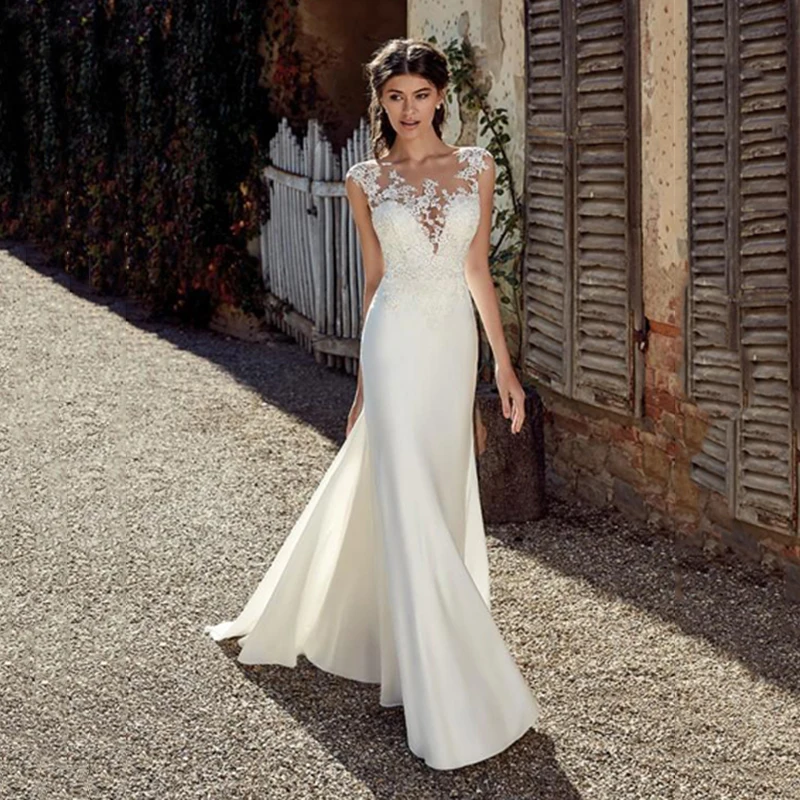 

White Wedding Dress Lace 3D Flower O-neck Long Sleeve Simple Bridal Dresses Zipper Custom Made Plus Size Wedding Gown