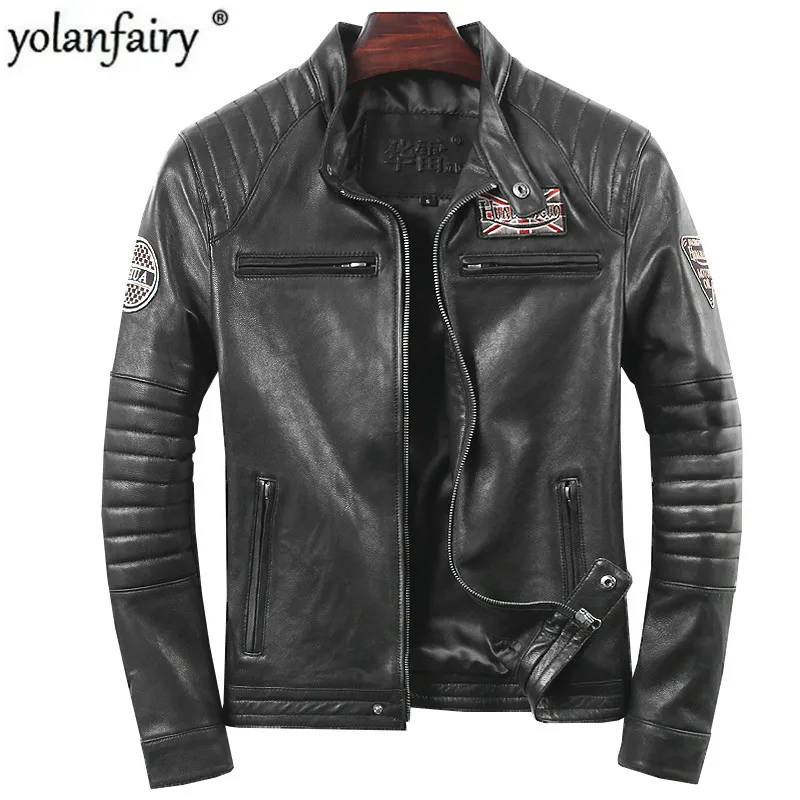 YOLANFAIRY Geniune Leather Jacket Men Sheepskin Leather Jacket Short Slim Motocycle Spring Autumn Jaqueta De Couro HL-019 MF113