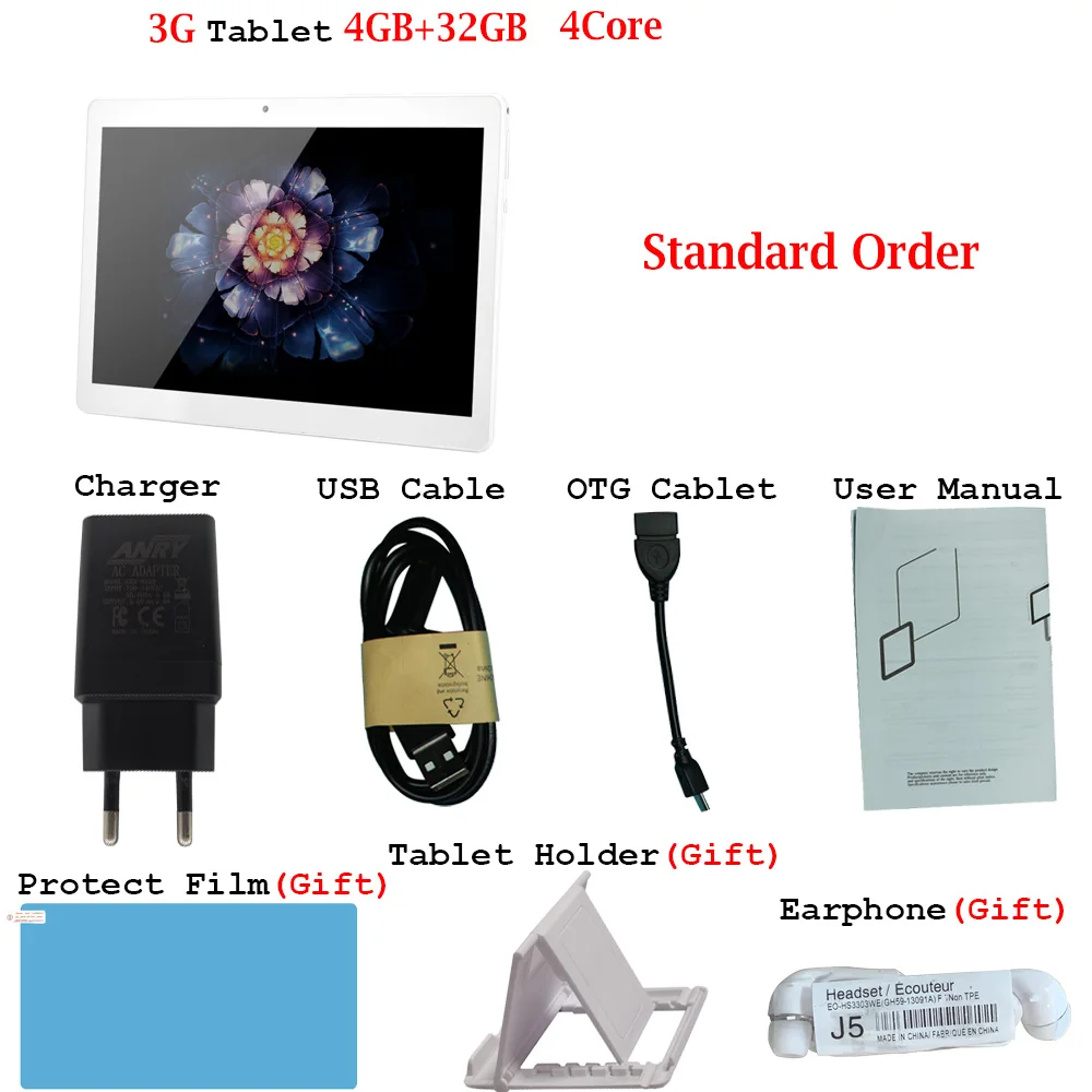 Standard ANRY-101 новые 10-дюймовый планшетный ПК с системой андроида и 7,0 4 ядра, 4 Гб Оперативная память 32GB Встроенная память 3g Wi-Fi Bluetooth gps Телефонный звонок 3g планшетный ПК - Комплект: Standard