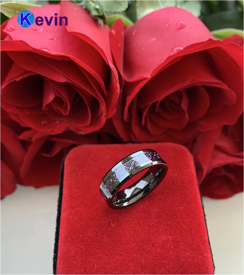 Кольцо с черным драконом обручальное кольцо вольфрам фиолетовой вставкой из