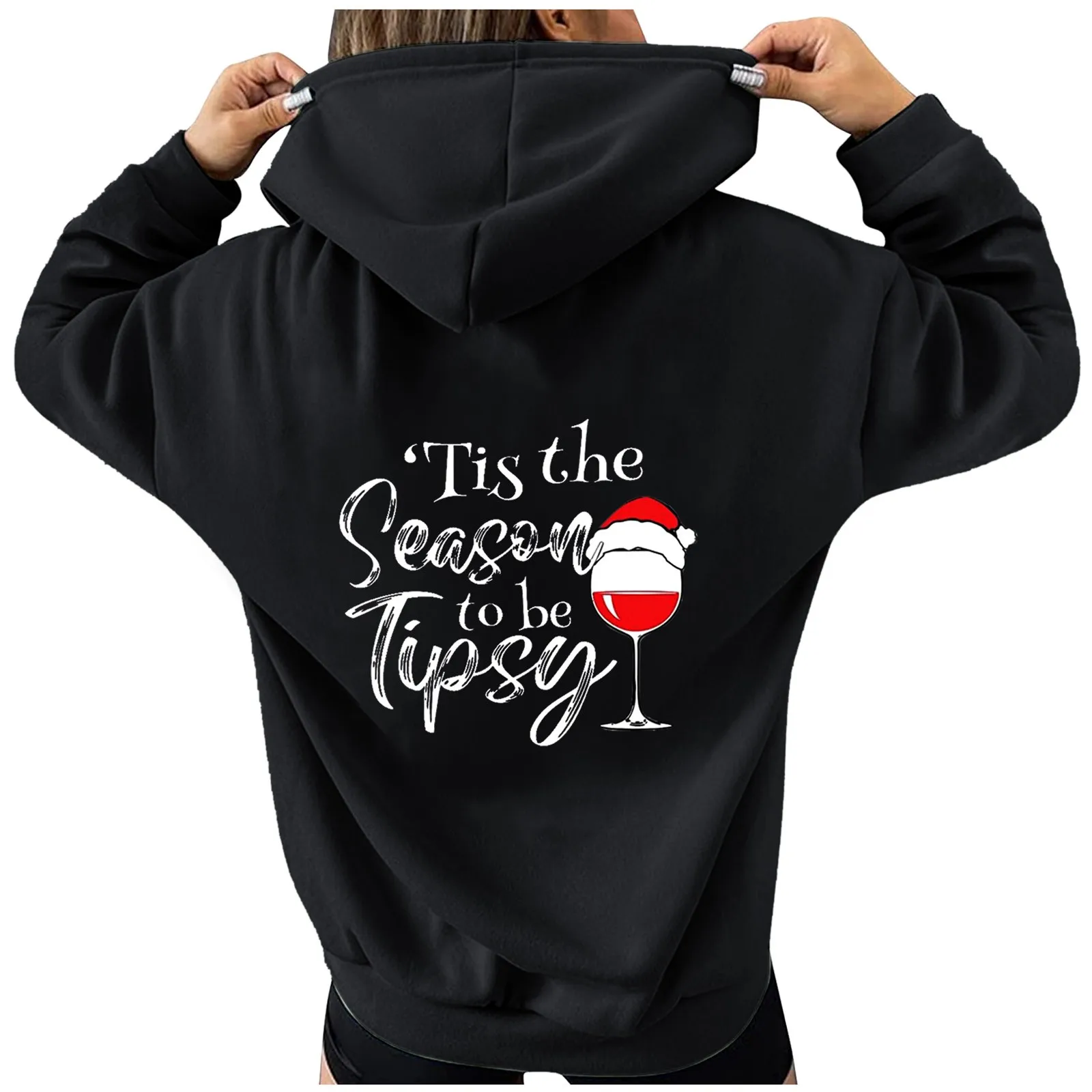

Dwarf Pattern Hooded Hoodie Women Christmas Gnome Printed Long Sleeve Hooded Sweatshirt Autumn Winter Warm Drawstring Hoodie