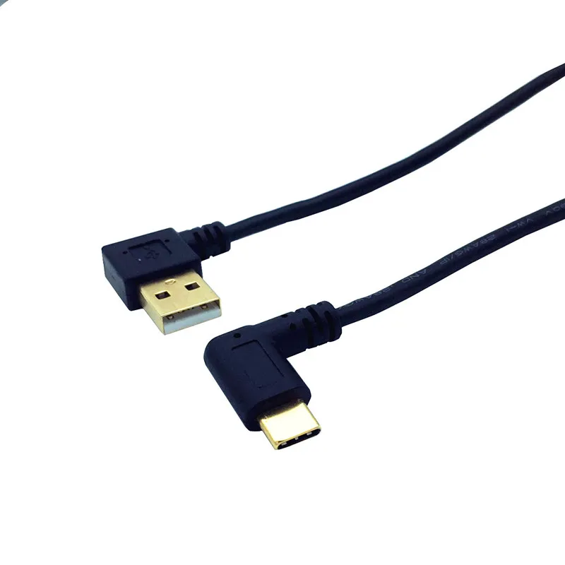 

Left right Angled 90 Degree Gold-plated USB3.1 type-c USB Male to USB maleLeft Data Charge connector Cable 25cm for Tablet phone