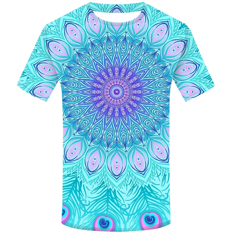 Мужская одежда с перьями павлина и мандалой новинка 2020 модная футболка коротким