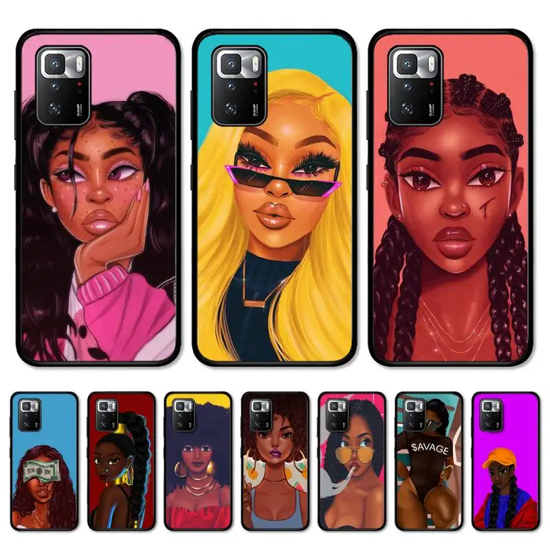 

Fashion Black Girl Phone Case For Redmi Note 10 9 8 6 Pro 8T 5A 4X X 5 Plus 7 7A 9A K20 Cover