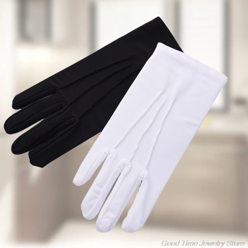

Men Spandex Thin Black White Parade Gloves Formal Tuxedo Costume Honor Guard Mittens for Coin Jewelry Silver Inspection A20 21