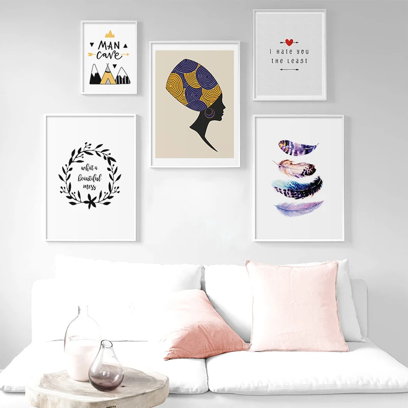 

Abstract Indian Portrait Feather Wall Art Canvas Painting Nordic Posters and Prints Wall Pictures for Living Bedroom Decoration