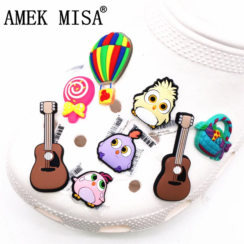 Original 1pcs Lollipop Shoe Croc Charms Chick Guitar Hot-air balloon PVC Shoe Decoration Accessories JIBZ fit Kids Party Gifts