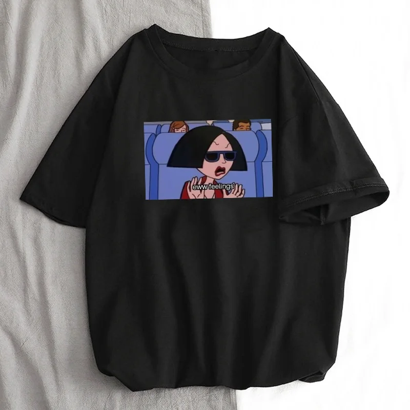 Черный Eww Feelings Summer Spoof Letter Print Women Short Sleeve Casual Big Size Tees tops Loose Harajuku Ulzzang Cartoon Fun T-Shirt - Цвет: Черный