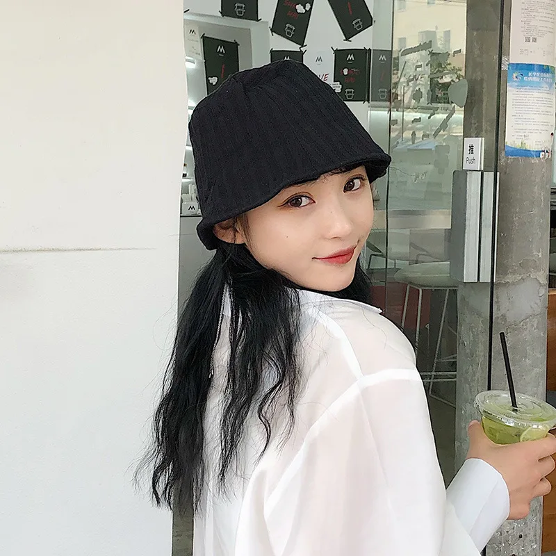 Summer Thin Fisherman Hat Korean Wild Pure Color Simple Sun Hat Student Bucket Hat Black and White