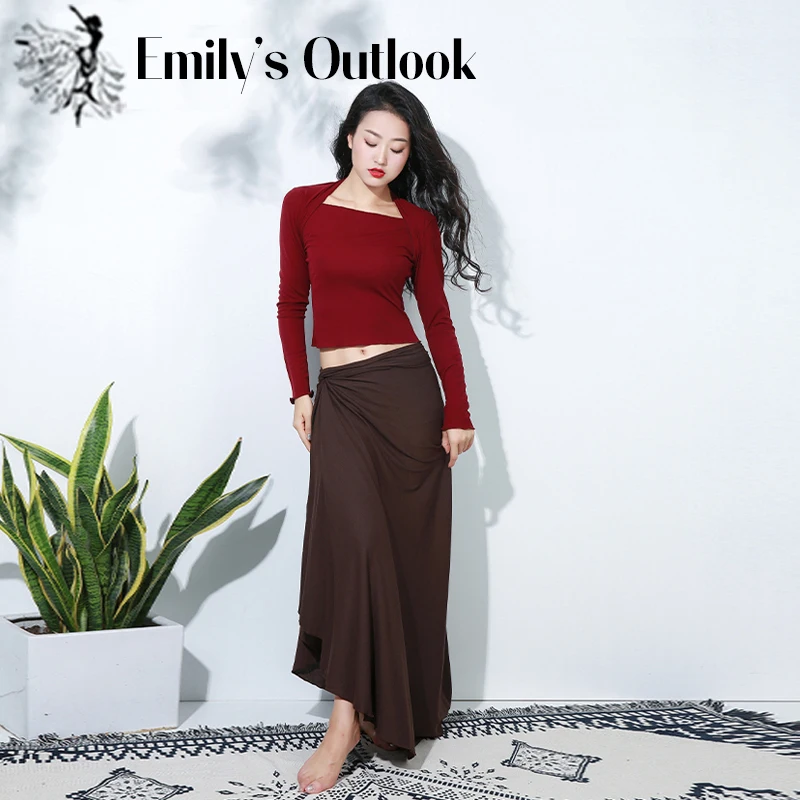 Женский костюм для танца живота Красный эластичный из модала с длинными рукавами