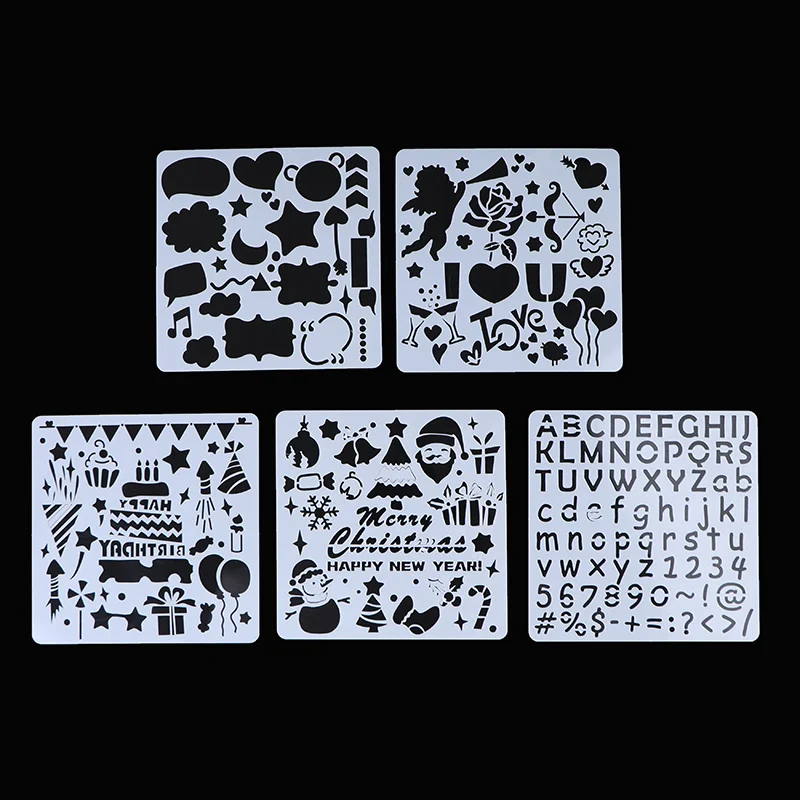 

5Pcs Children DIY Cutout Painting Template Hand Account Album Theme Lace Ruler Drawing Board Mold Decoration Tool