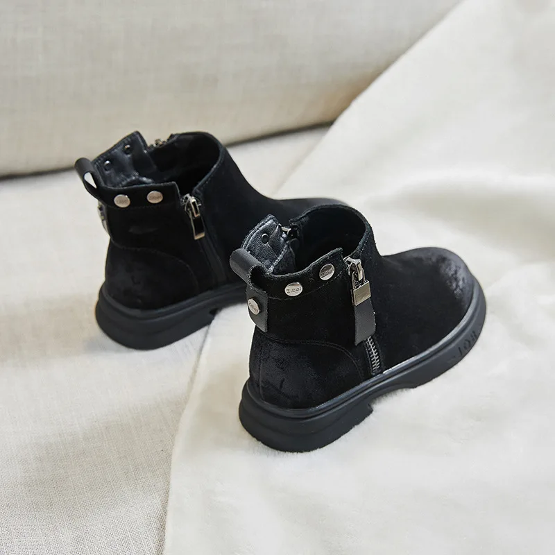 Детские зимние плюшевые ботинки 2019 ботильоны из натуральной кожи для маленьких