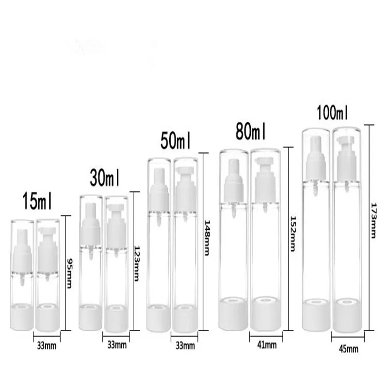 

10 x 15ml 30ml 50ml 80ml 100ml Empty Plastic Cosmetic Bottle Travel Mini Liquid Bottles Airless Pump Vacuum Toiletries Container