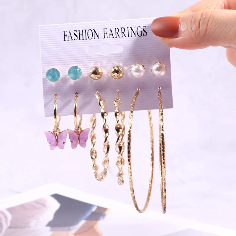 

HOCOLE Trendy Gold Hoop Earrings Set Women Pearl Hoop Earrings Oversize Metal Circle Punk Earring 2021 Female Fashion Jewelry