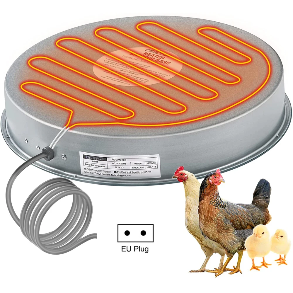 

Poultry Waterer Drinker Heated Base Heavy Duty 37x37x4cm Winter Metal Pet Thermostatic Safe For Chicken Silver Drinking Fountain