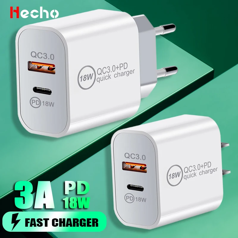 18 Вт PD USB зарядное устройство Quick Charge 3 0 EU US AU UK штекер Type C дорожный настенный