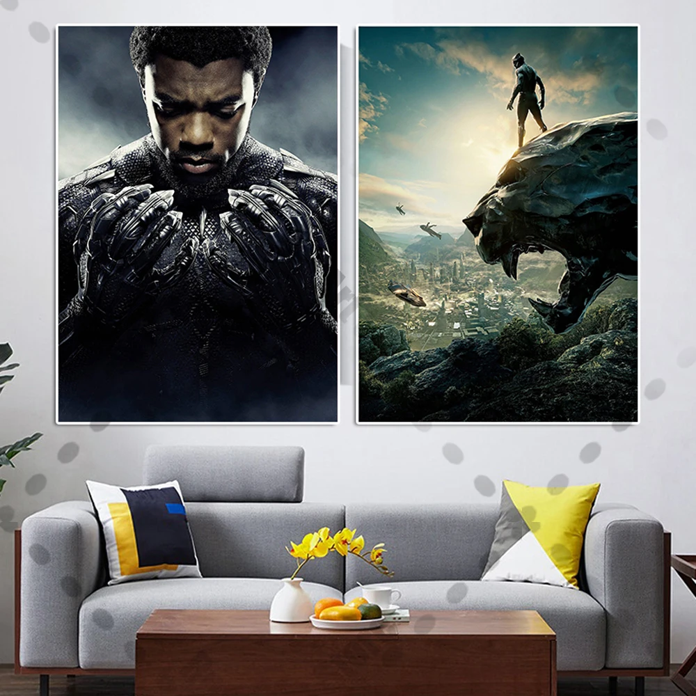 Постер фильма "Чёрная Пантера" супергерой Disney Авенджерс: холстовая картина для стены в гостиной домашнего декора.