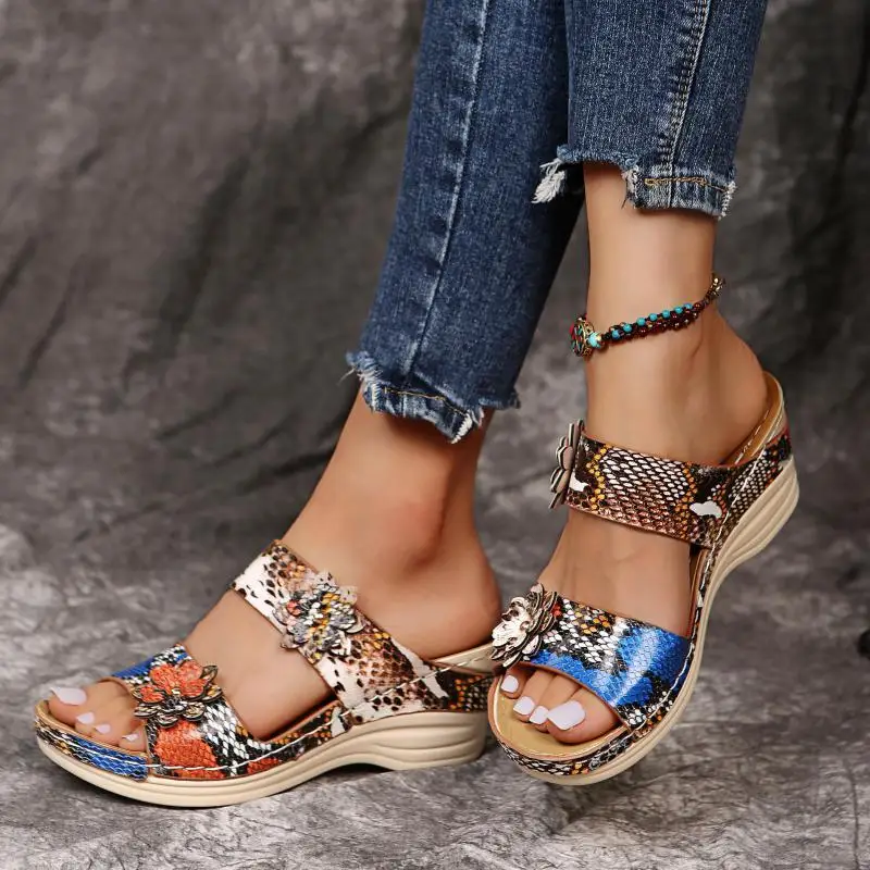 

Women Slippers Summer Fashion Sexy Snake Print Wedge Casual Sandals Open Toe Breathable Thick Sole Beach Shoes Wedges Slippers43