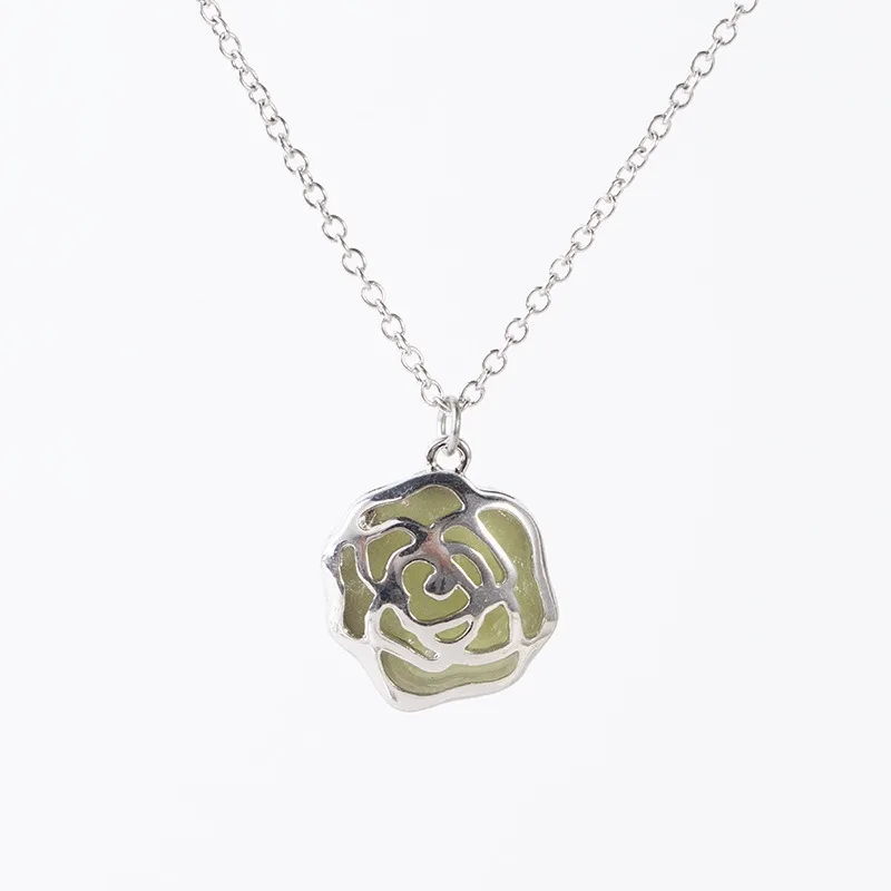 

Luminous under the moon Peony Flower Shaped Pendant Necklace women's hollowed out luminous jewelry 2020 NEW
