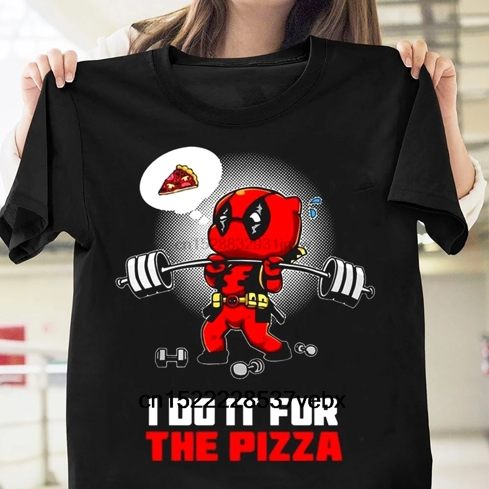

Fashion Deadpool Weightlifting Pizza Gym T-Shirt Mens Black Cotton T Graphic Tee Casual Tops