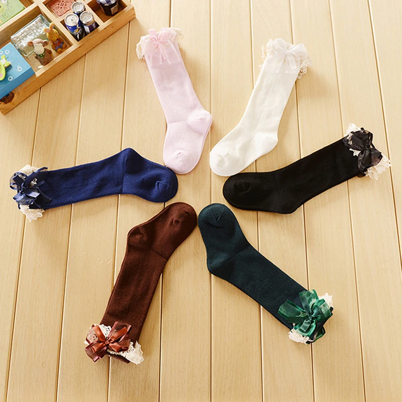 

New 1-6Y Toddler Kids Baby Girl Knee High Stocking Cotton Lace Ruffled Bowknot Leg Warm Leggings Solid Stocking Gifts