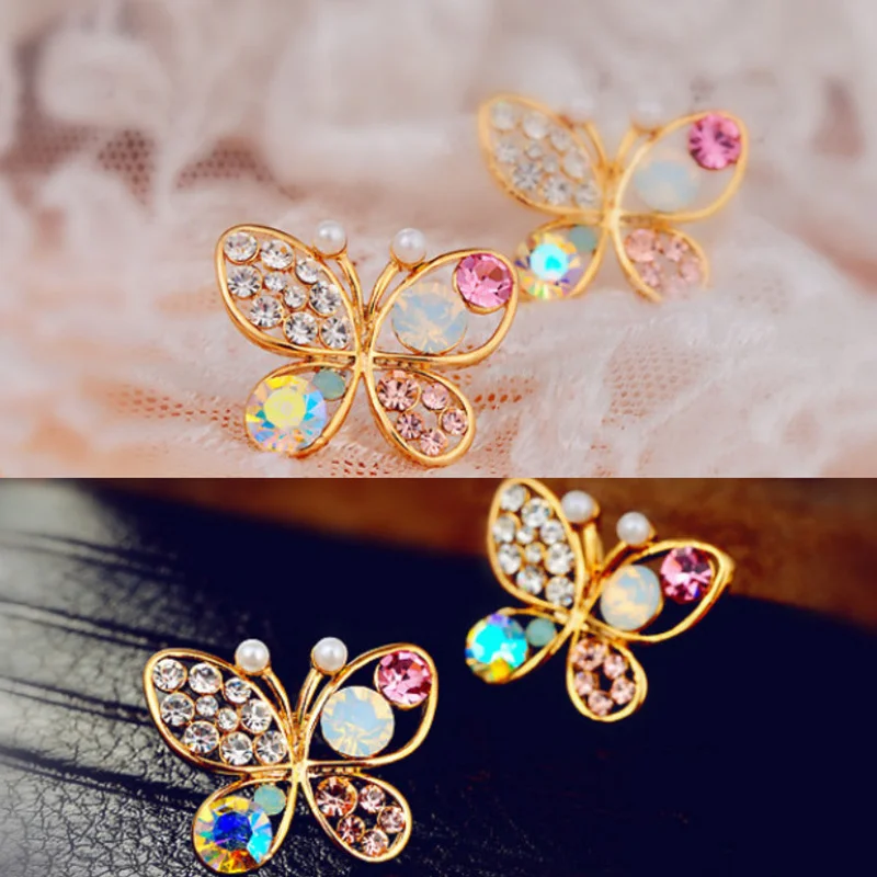 

2021 Women Crystal Rhinestone Butterfly Stud Earrings Trendy Ear Jewelry