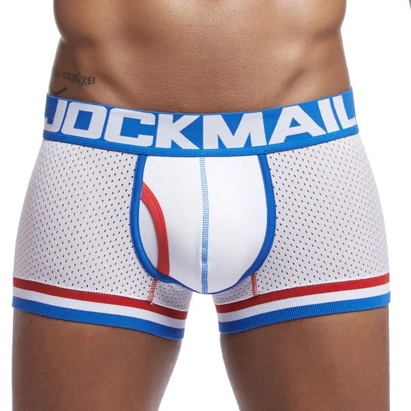 JOCKMAIL, фирменное Мужское нижнее белье, боксеры, трусы, сетчатые, дышащие, с мешочком для пениса, cueca, боксеры, calzoncillos hombre, трусы для сна - Цвет: Белый
