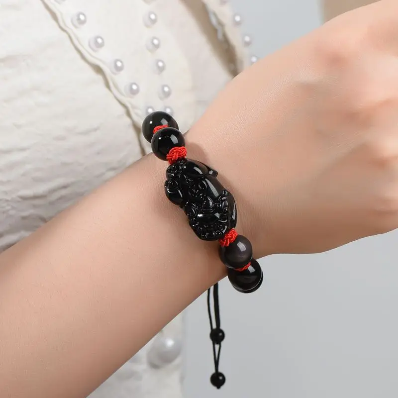 Натуральный Радуга обсидиановый глаз PiXiu браслет ручной работы Braide Brave войска