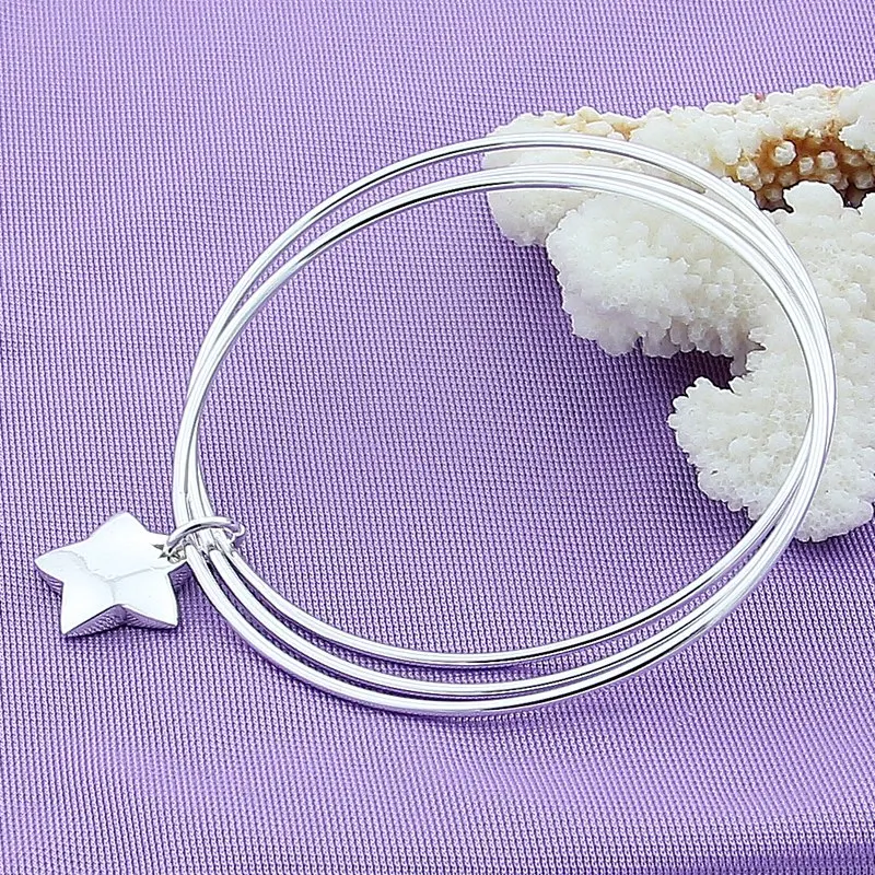 

AGTEFFER 925 Sterling Silver Three Circle Star Bangle Bracelet For Woman Wedding Engagement Fashion Charm Party Jewelry