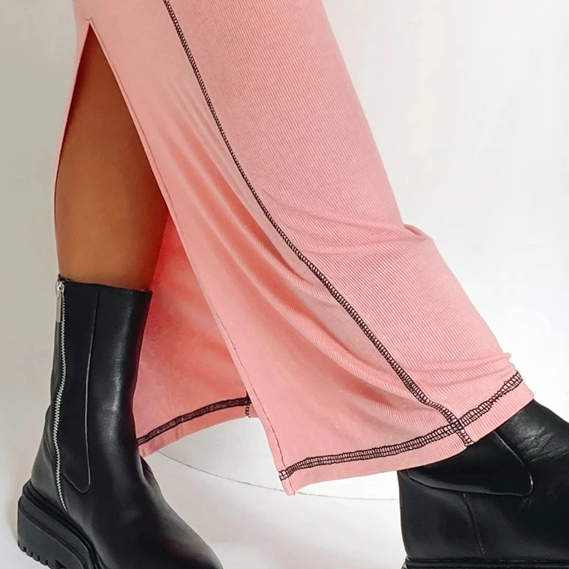 

Women Summer Elastic High Waist Skirts Summer Ladies Sexy Solid Color Split Package Hip Step Skirt