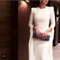 real sexy white saudi arabian key hole back kaftan mermaid o neck 34 sleeves sweep train chiffon fabric mother of bride dresses