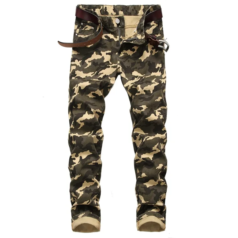 

2020 Spring New Men's Camouflage Jeans Personality Men's Slim Stretch Army Green Printed Casual Trousers Cotton Pants