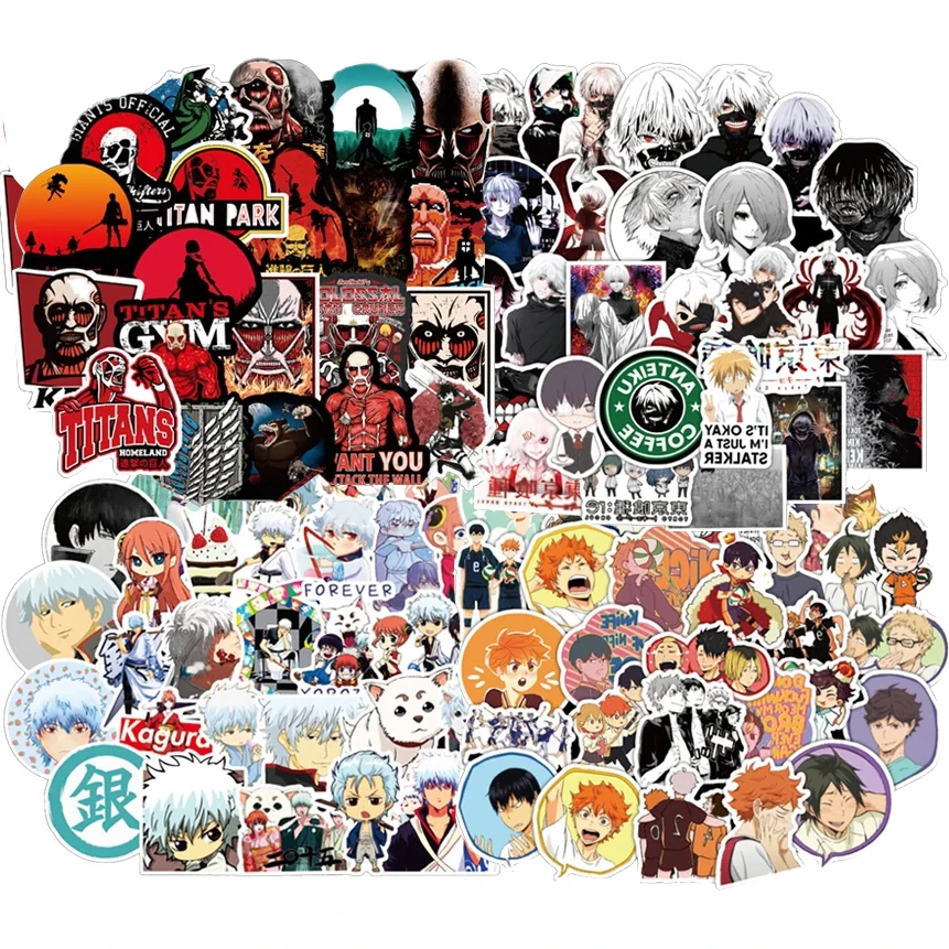 

50/70pcs Anime Cartoon Sticker GINTAMA Attack on Titan Tokyo Ghoul Haikyuu Danganronp Stickers Decor Bike Laptop Car