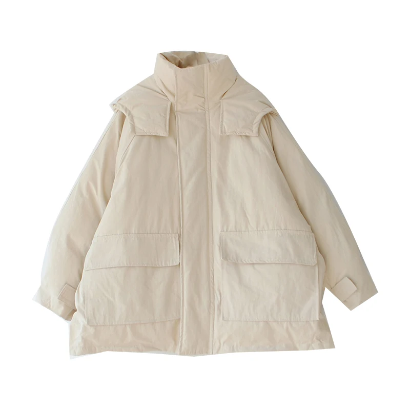 Женская куртка оверсайз модная новинка пуховик с капюшоном зимняя женская