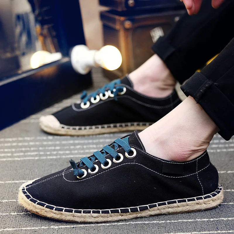

Rope Sewing Men Shoes Lace Up Casual Summer Canvas Sneakers Special Toe Espadrilles Shoes Men Breathable Chaussures Homme